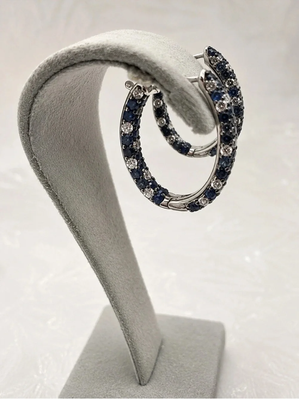 Effy 925 Sterling Silver Blue Sapphire Hoop Earrings/Gift/NEW